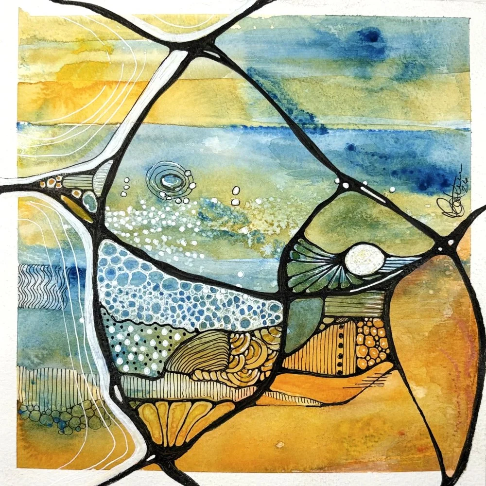 Aquarelle jaune et bleu de Martine Giguère