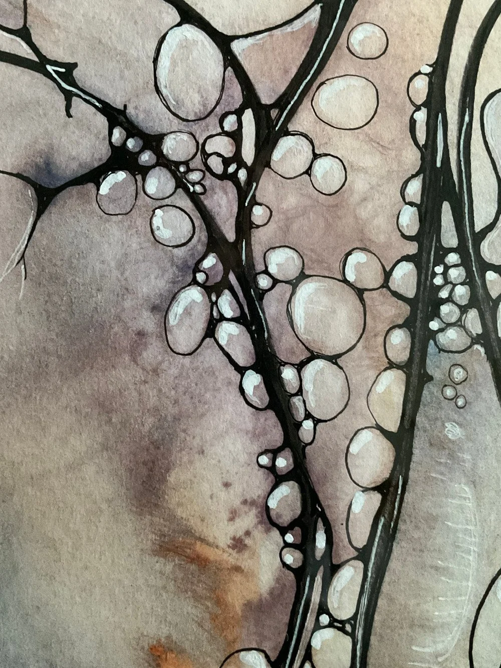 Détail de l'aquarelle de couleurs douces réalisée par Martine Giguère