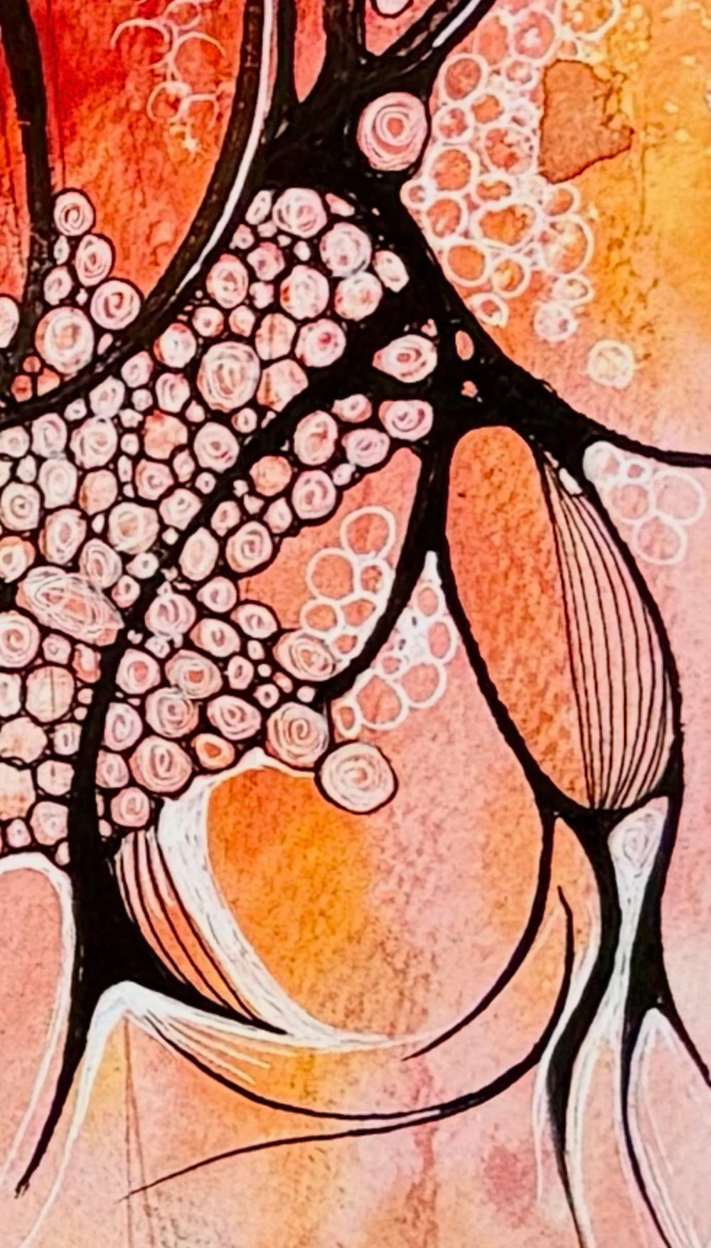 Détail de l'aquarelle orange réalisée par Martine Giguère