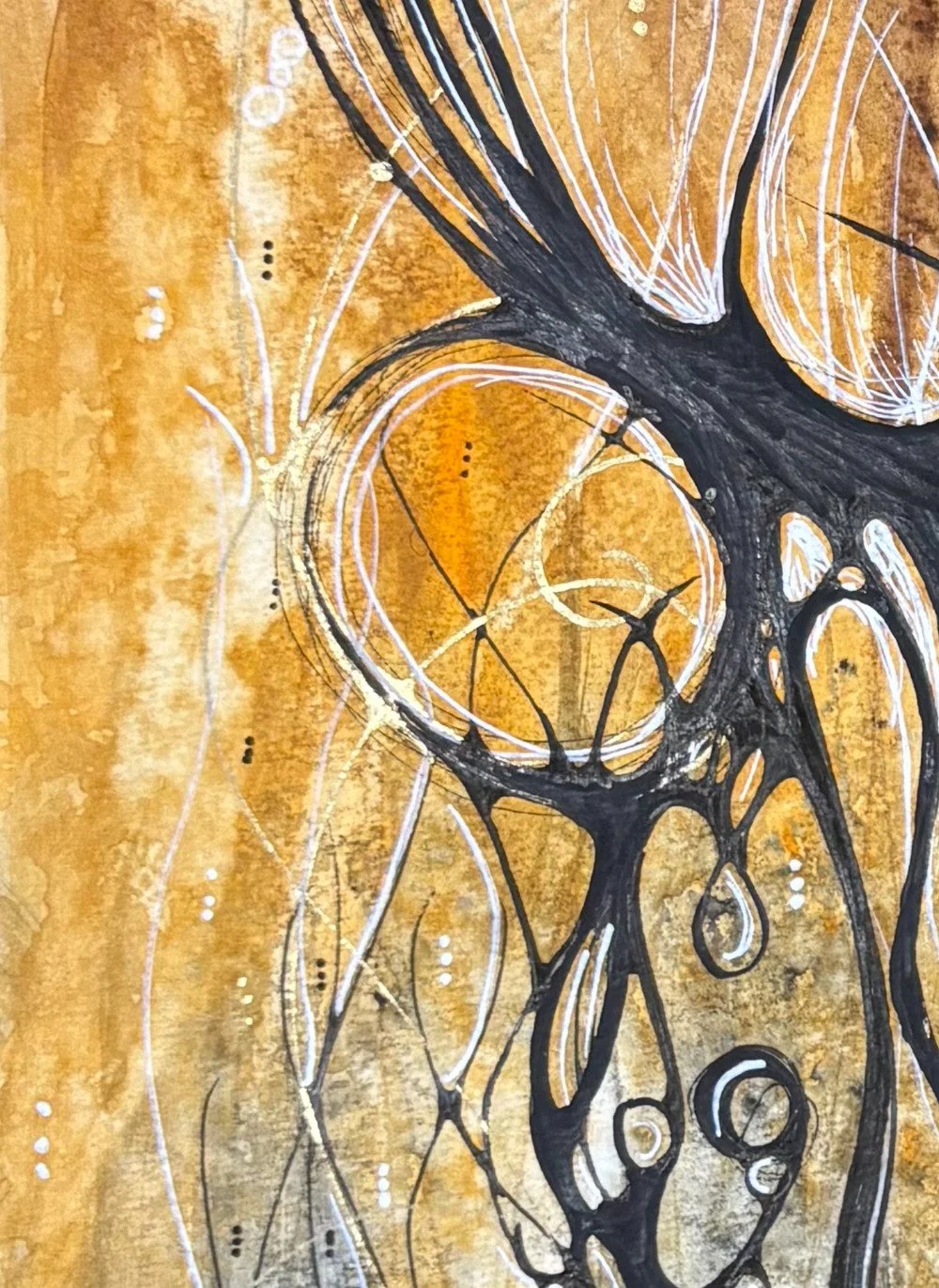 Détail de  l'aquarelle bleu et orange réalisée par Martine Giguère