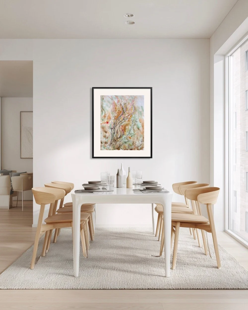 Exemple de décor de l'aquarelle orange et vert réalisée par Martine Giguère