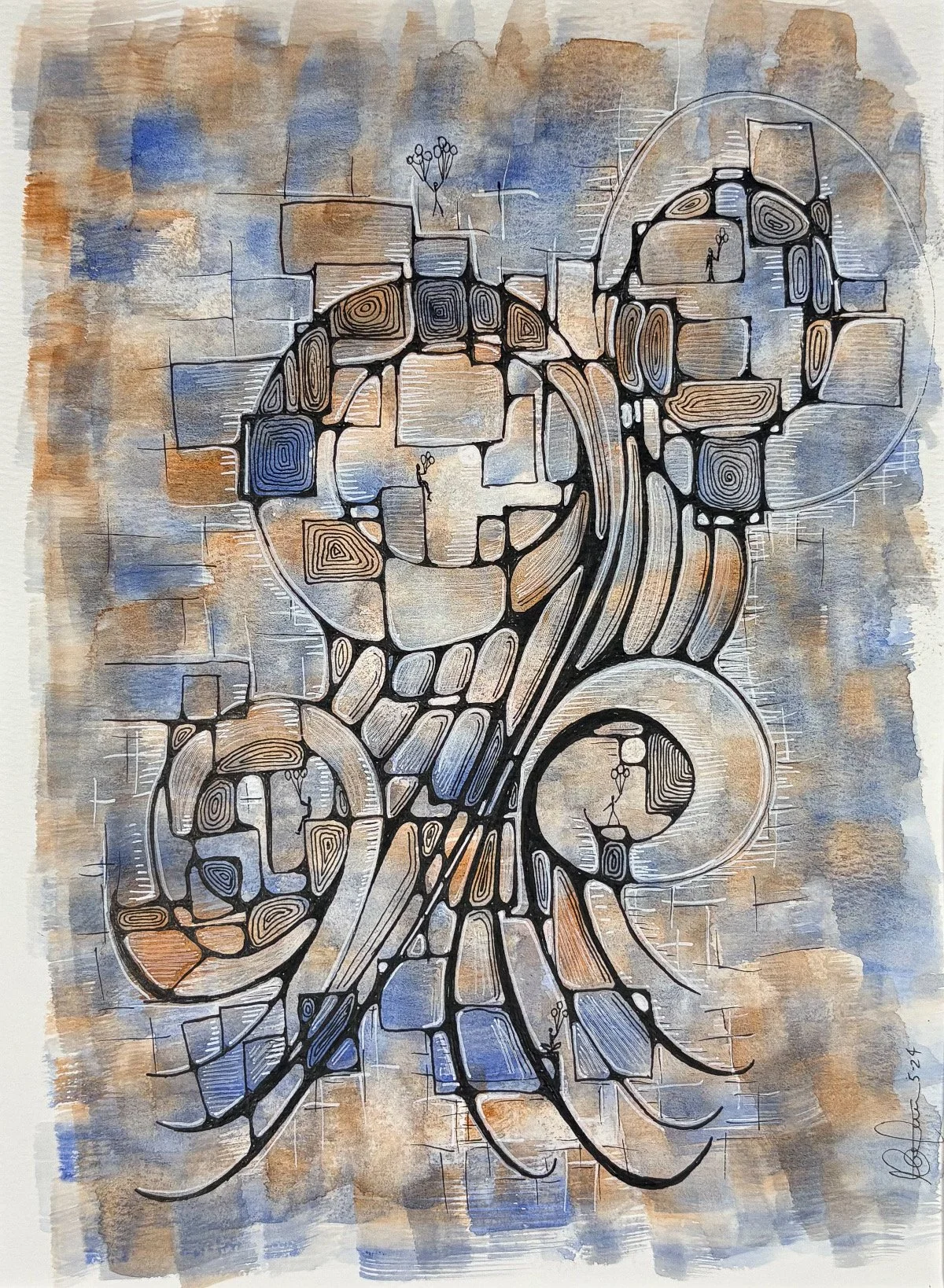 Sortir du cadre - aquarelle et encre, 9x12, 100$