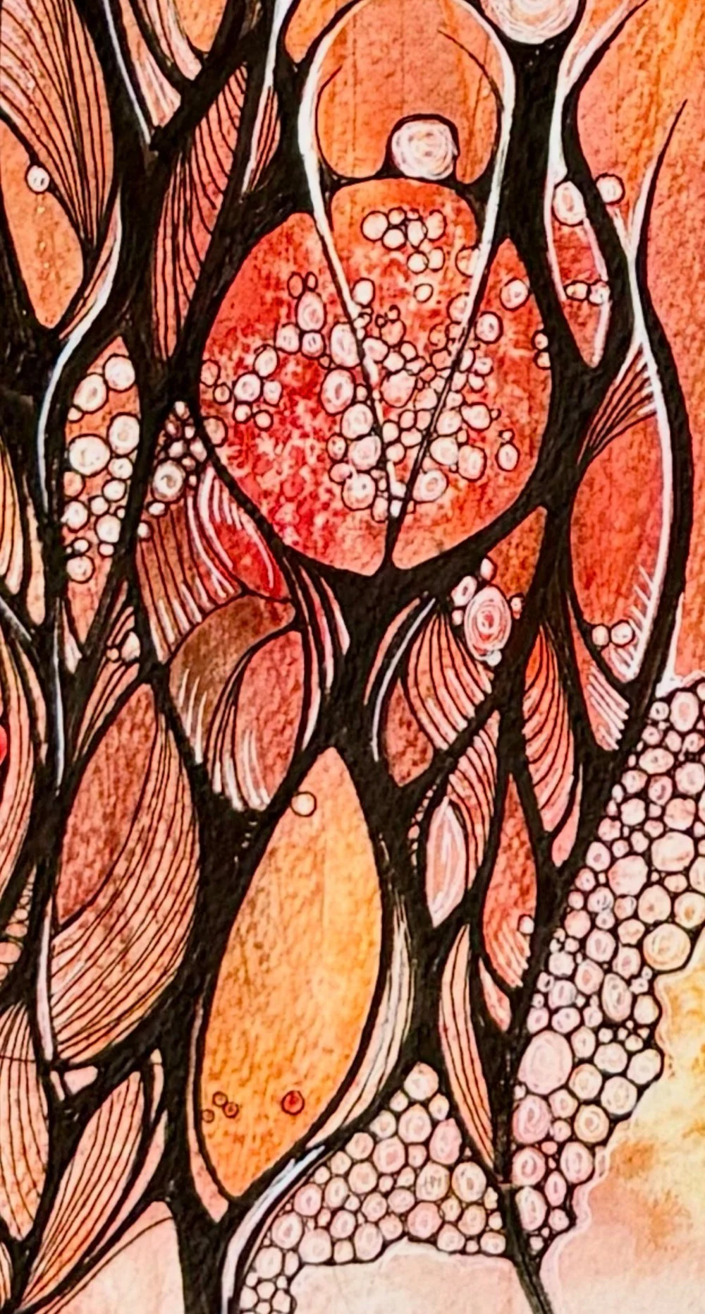 Détail de l'aquarelle orange réalisée par Martine Giguère