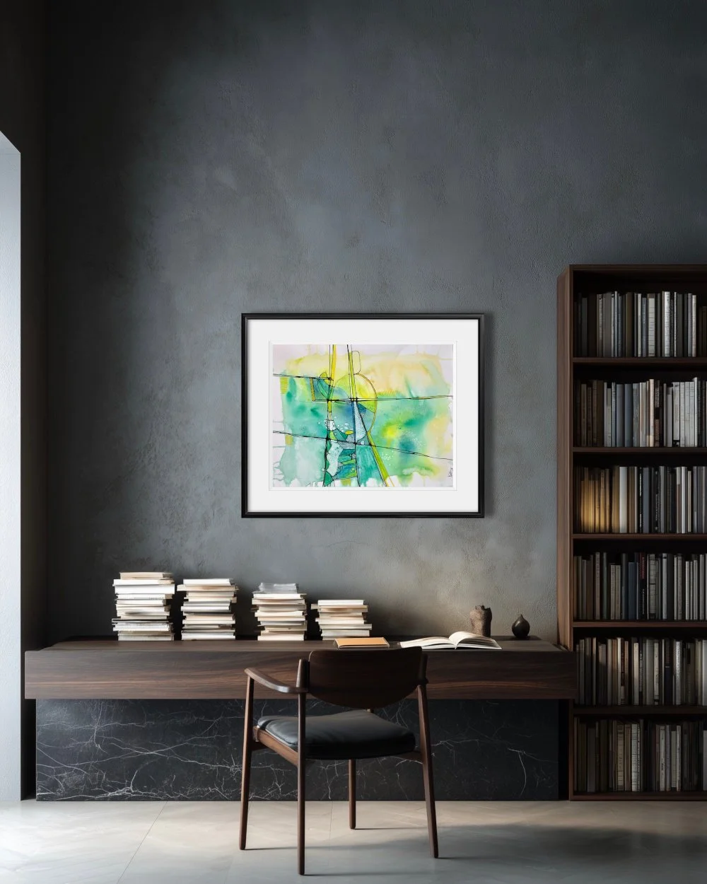 Exemple de décor de l'aquarelle aux couleurs paisibles réalisée par Martine Giguère