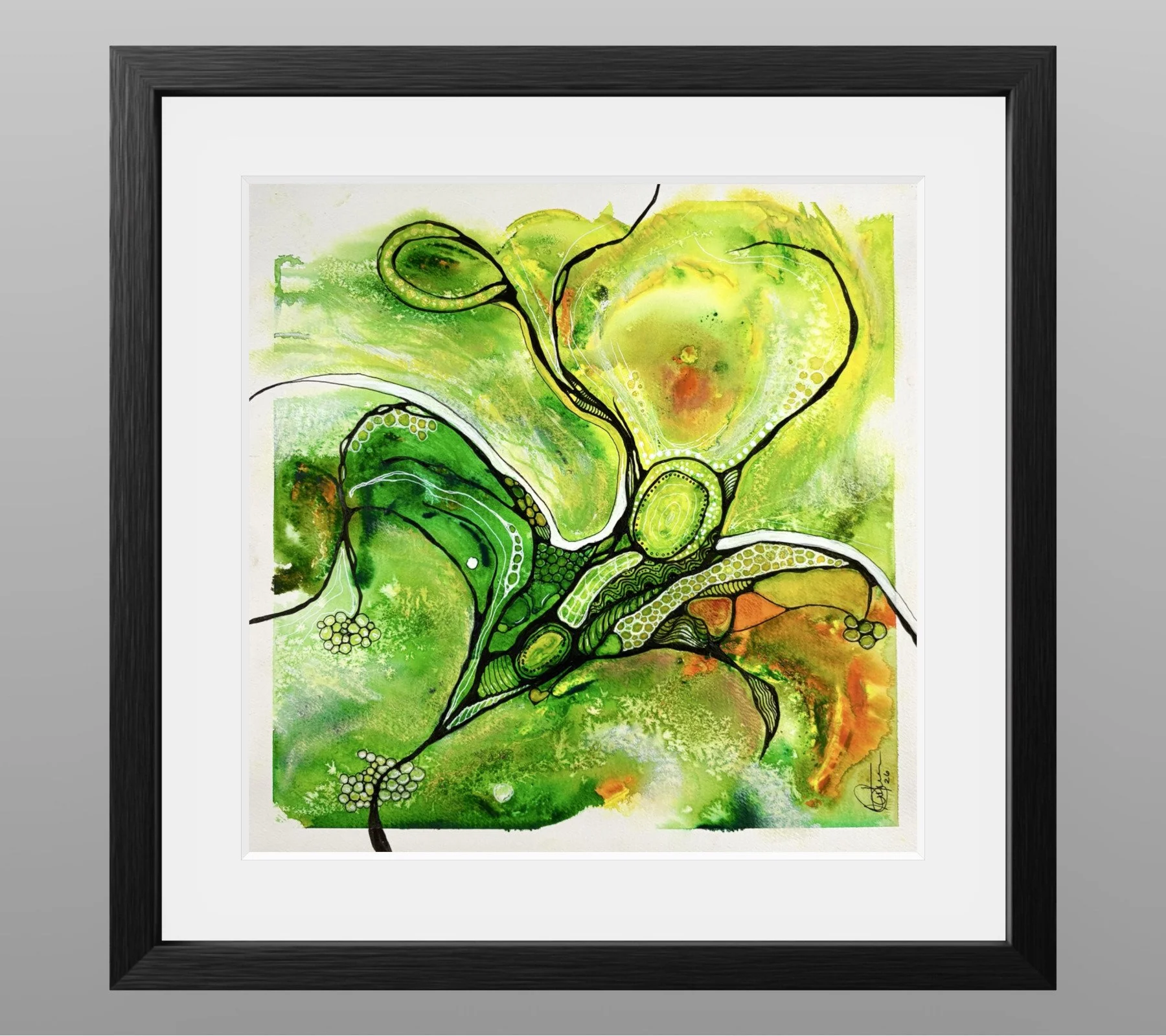 Aquarelle aux teintes jaune et vert réalisée par Martine Giguère