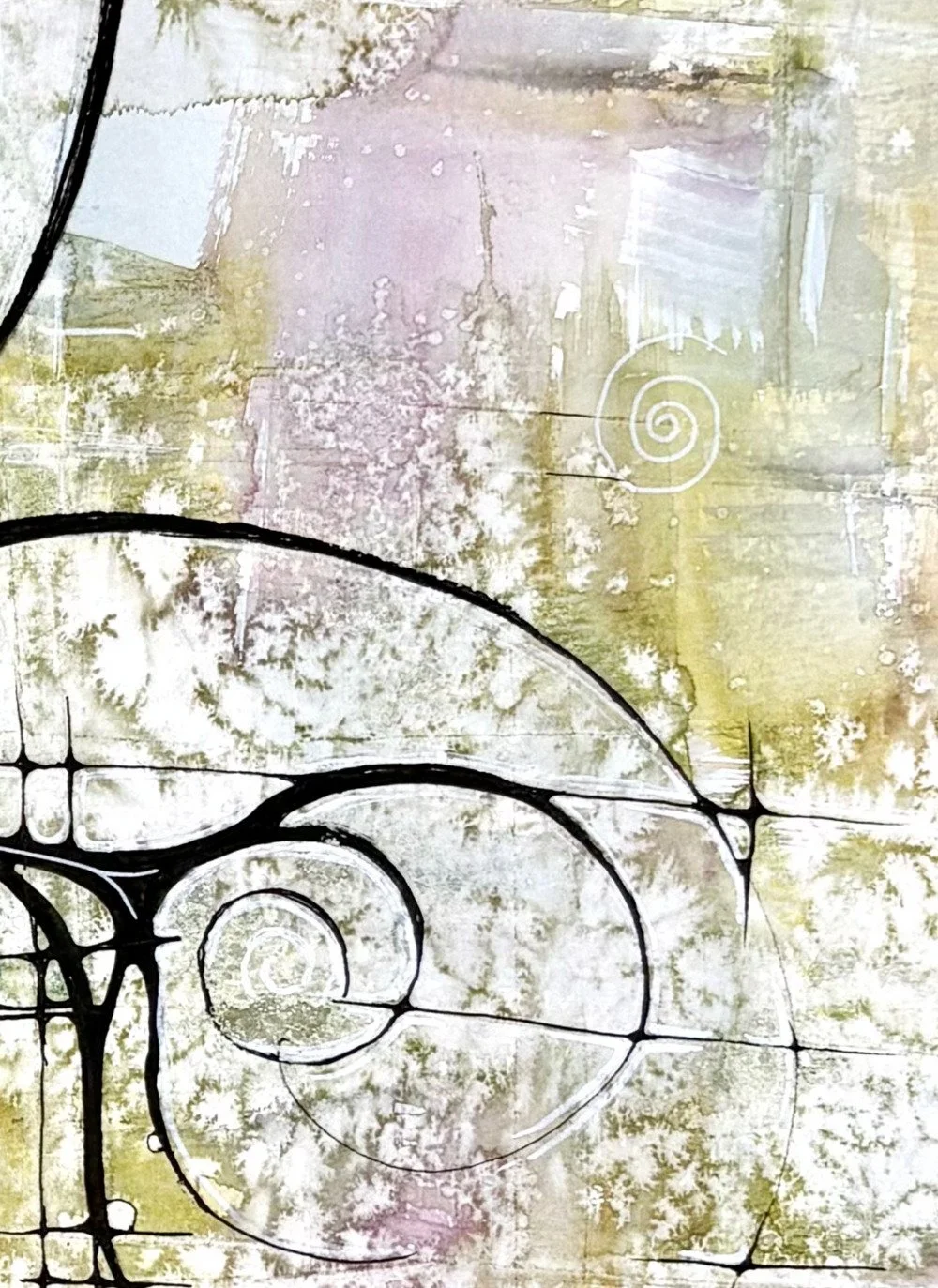 Détail de l'aquarelle de couleurs douces réalisée par Martine Giguère