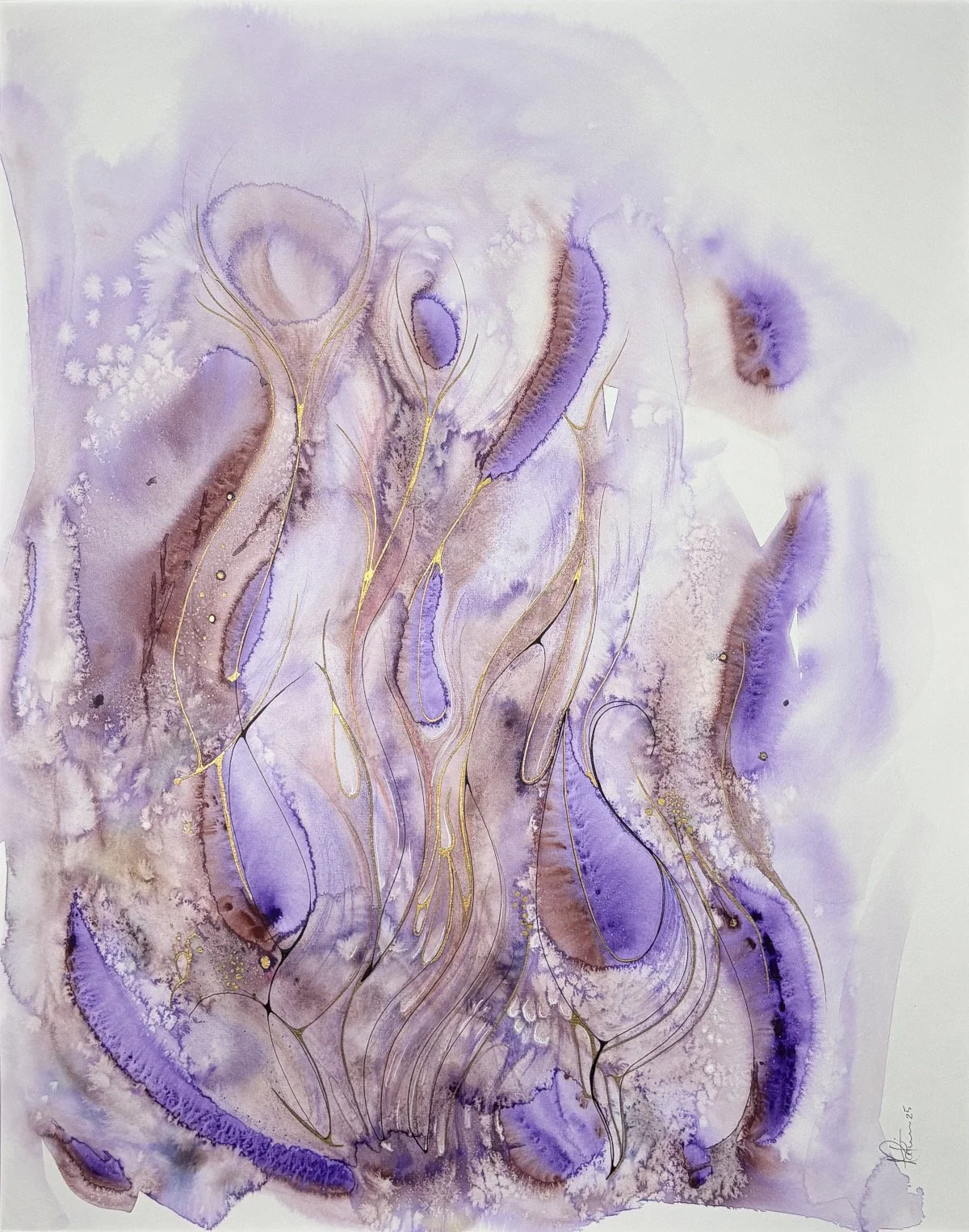 Effluves dorées - aquarelle et encre, 16x20, 300$