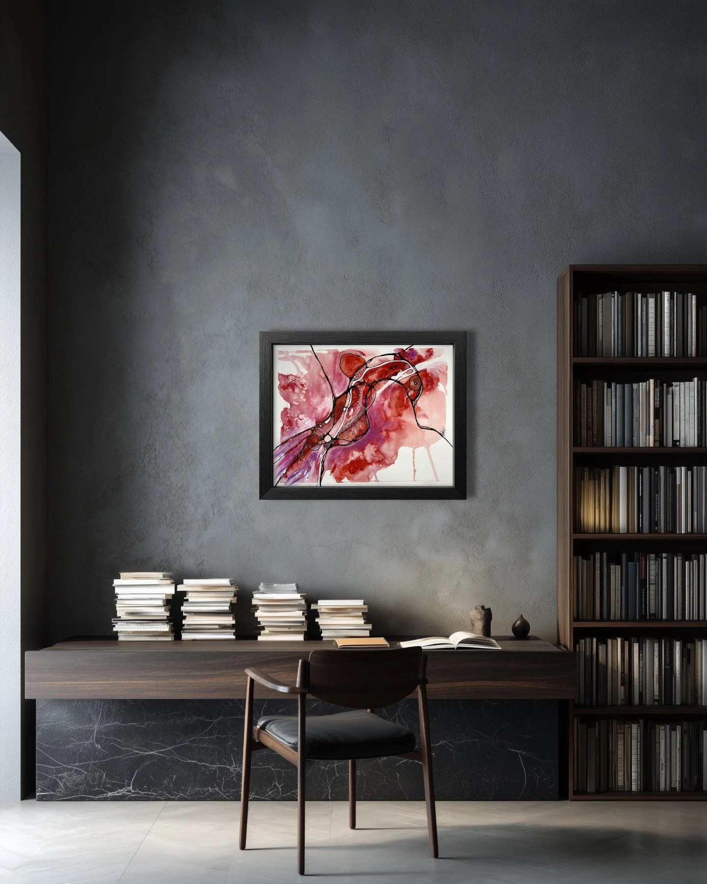Aquarelle aux couleurs rouge et violet créé par Martine Giguère