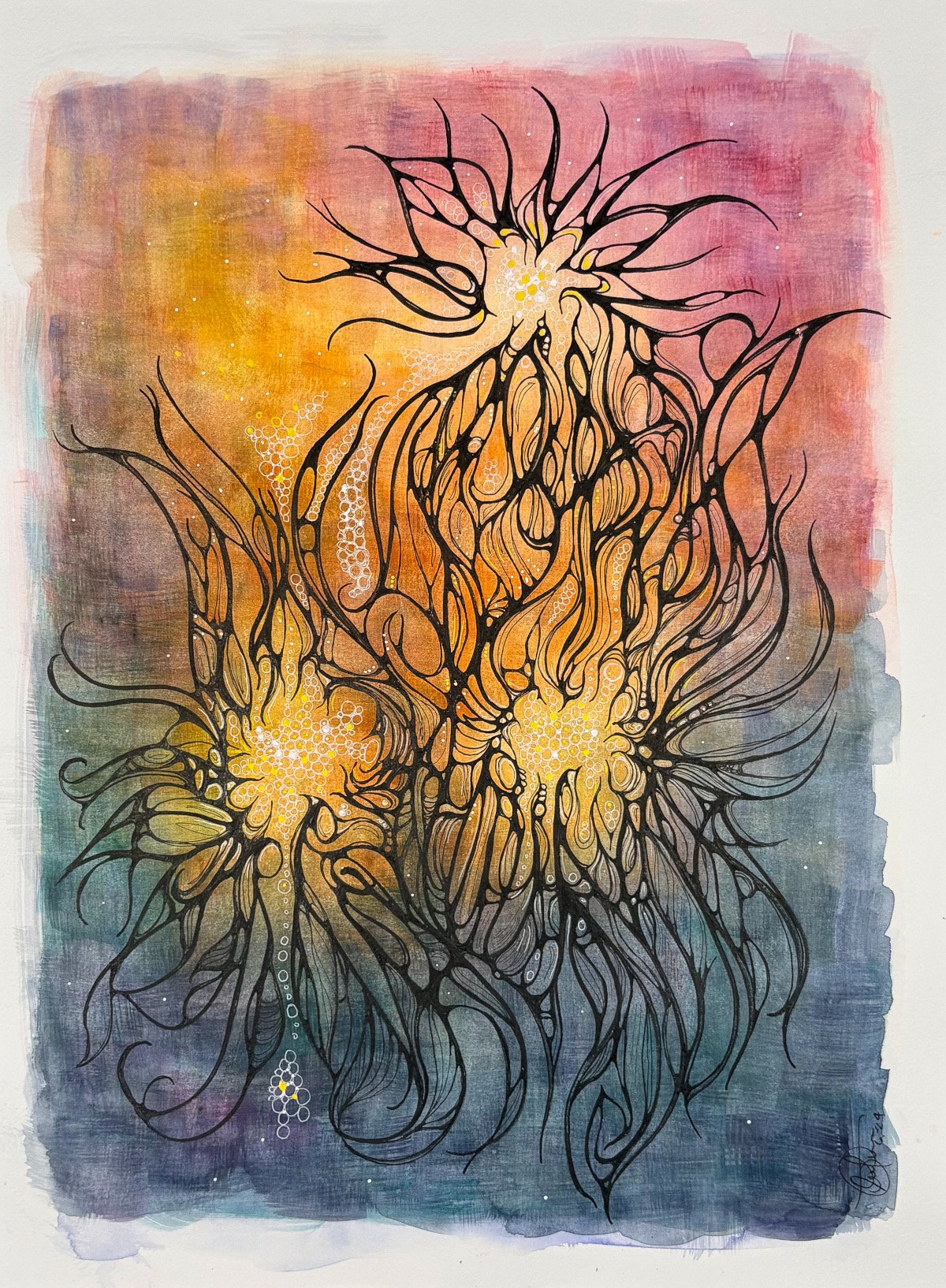 Jaillissements - aquarelle et encre, 12x16, 200$