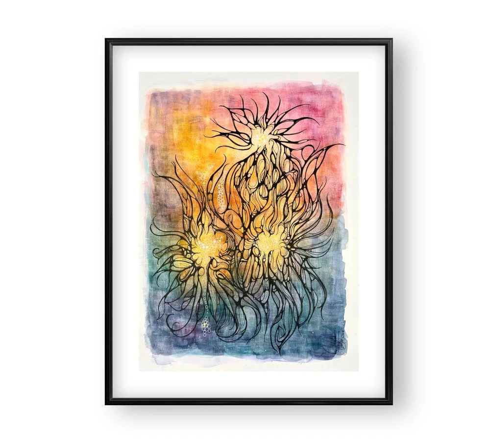 Exemple de cadre de l'aquarelle aux couleurs vives réalisée par Martine Giguère