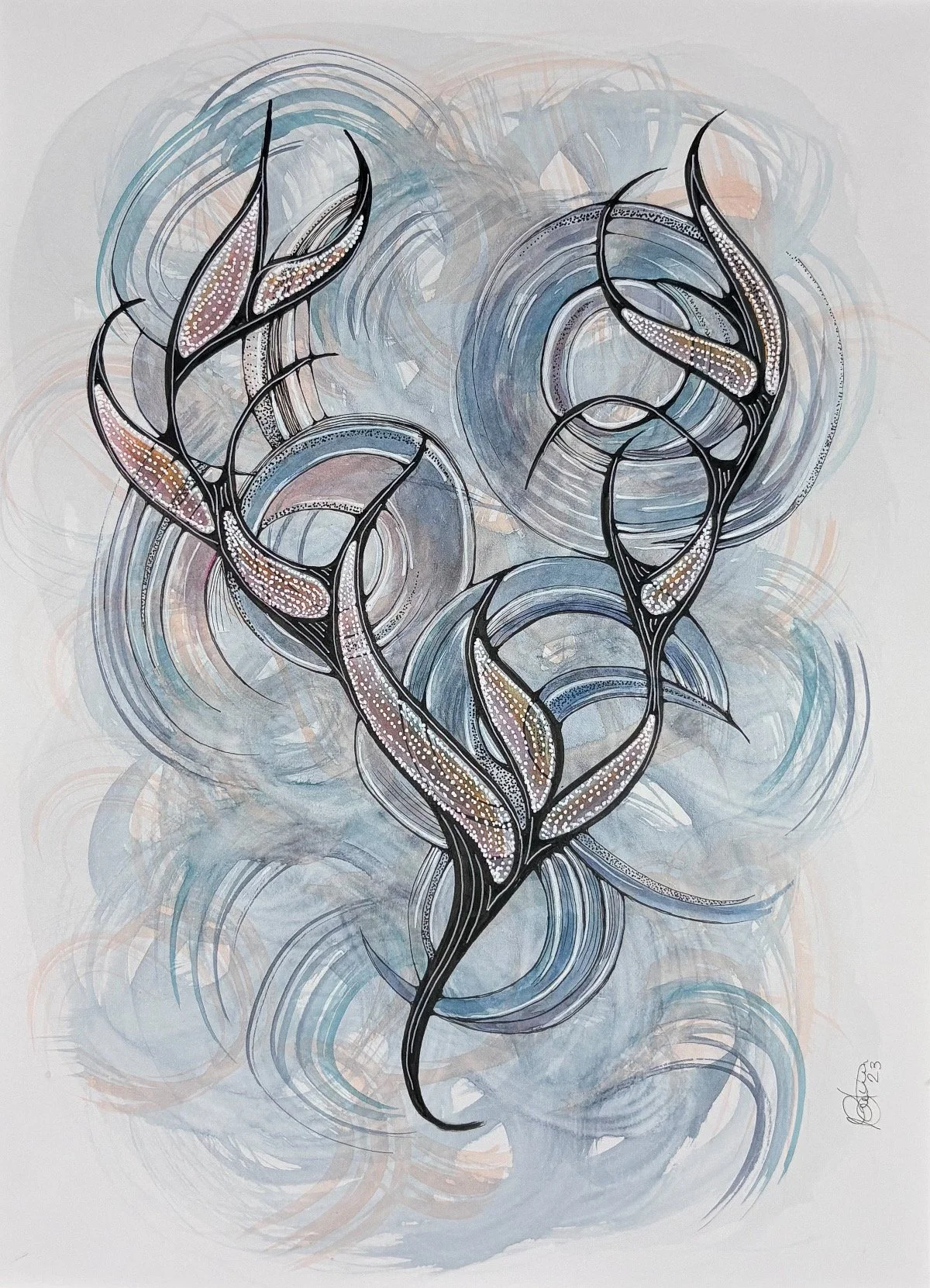 Le panache comme un diadème - aquarelle et encre, 9x12, 100$