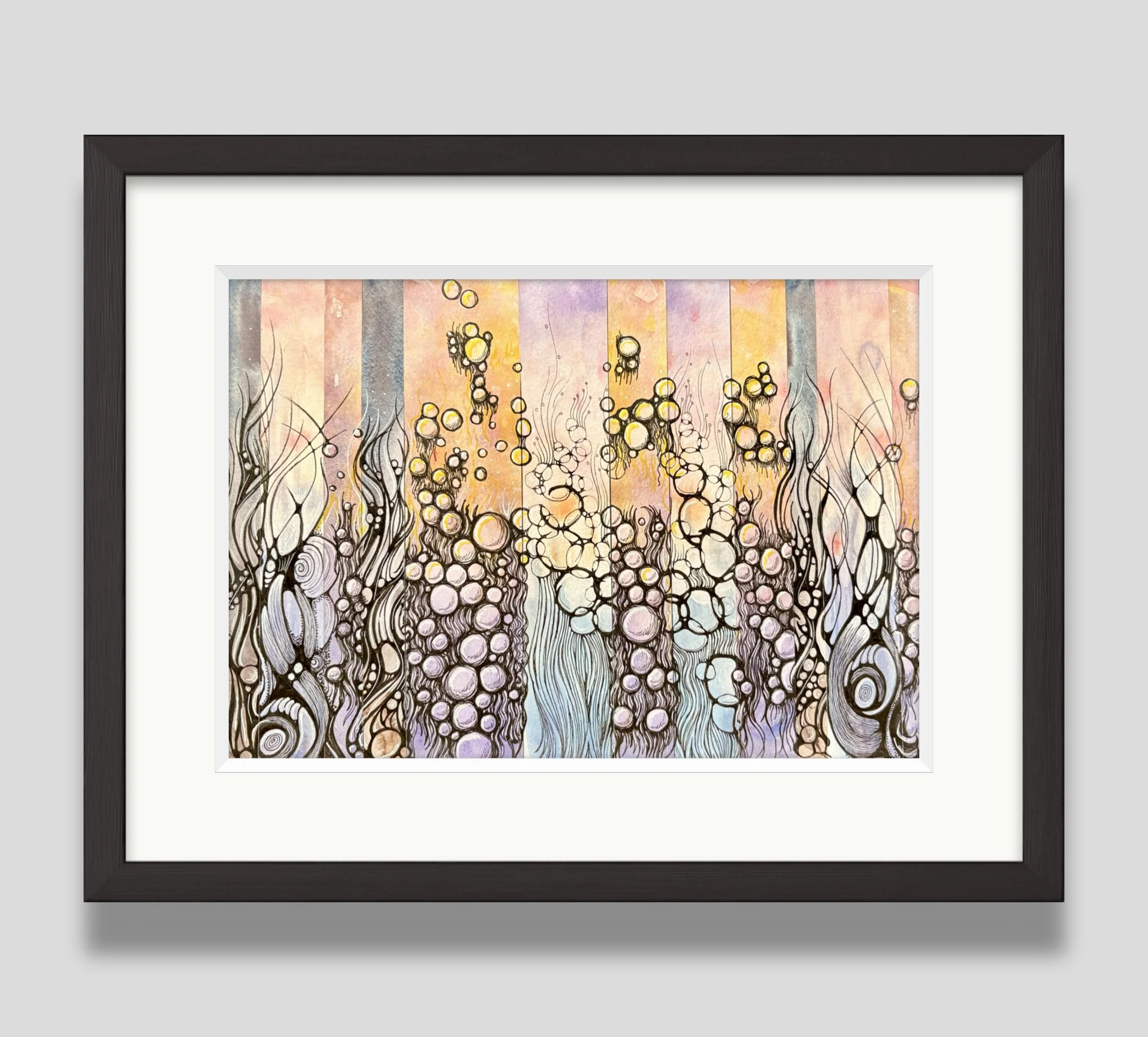 Exemple de cadre de l'aquarelle aux couleurs chaudes réalisée par Martine Giguère