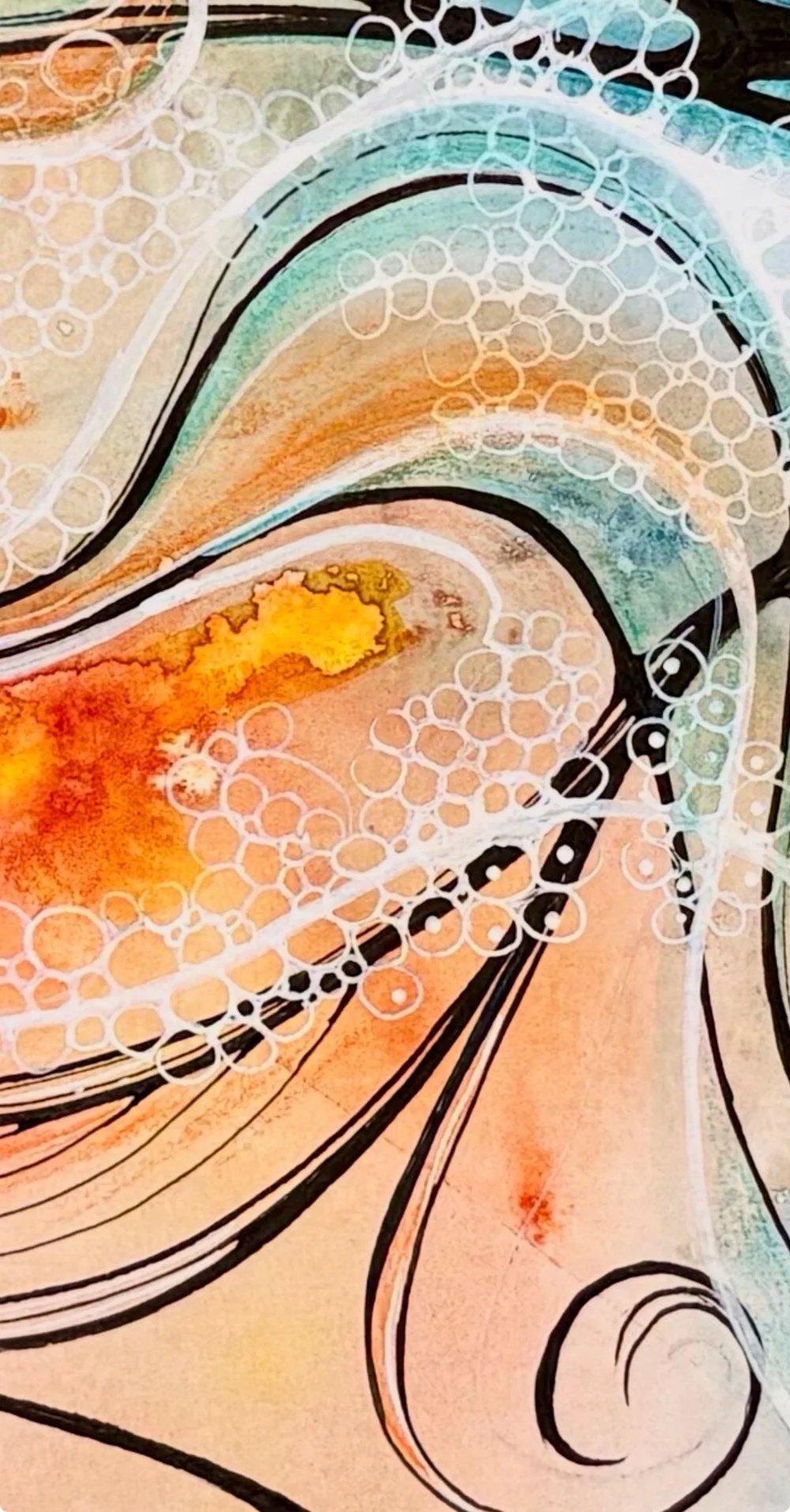 Détail de l'aquarelle orange réalisée par Martine Giguère