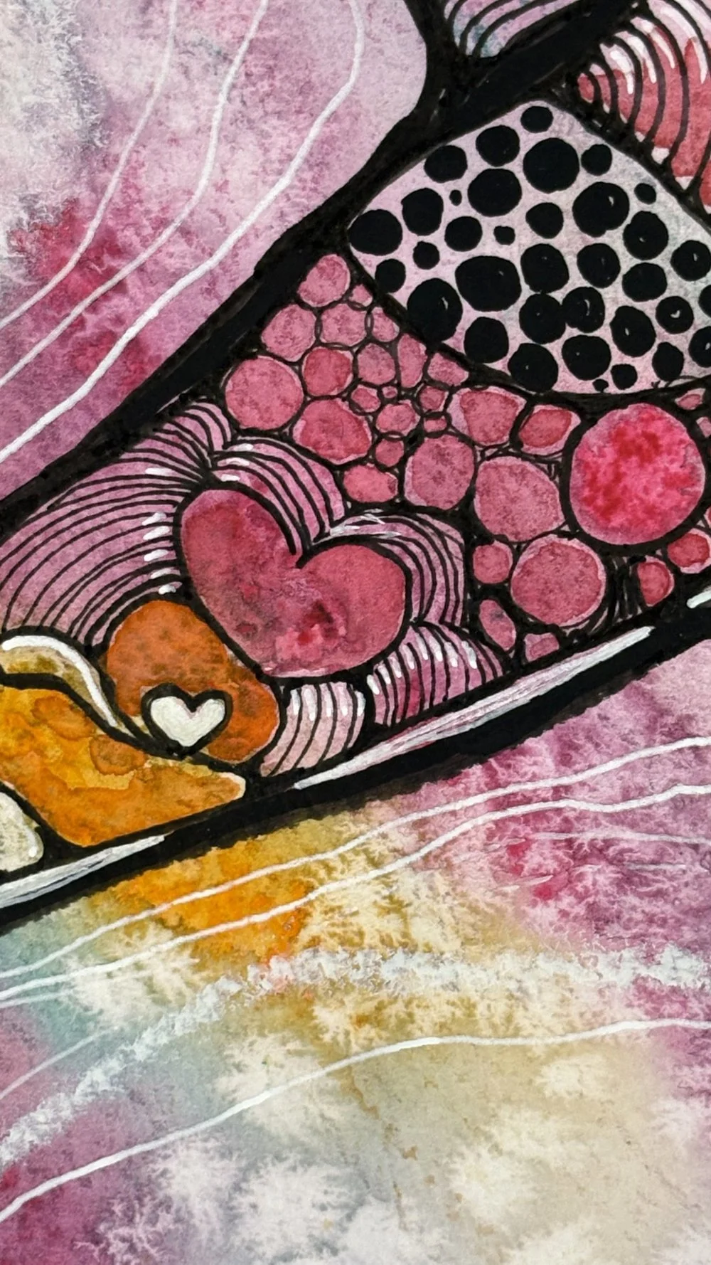 Détail de l'aquarelle aux couleurs flamboyantes réalisée par Martine Giguère