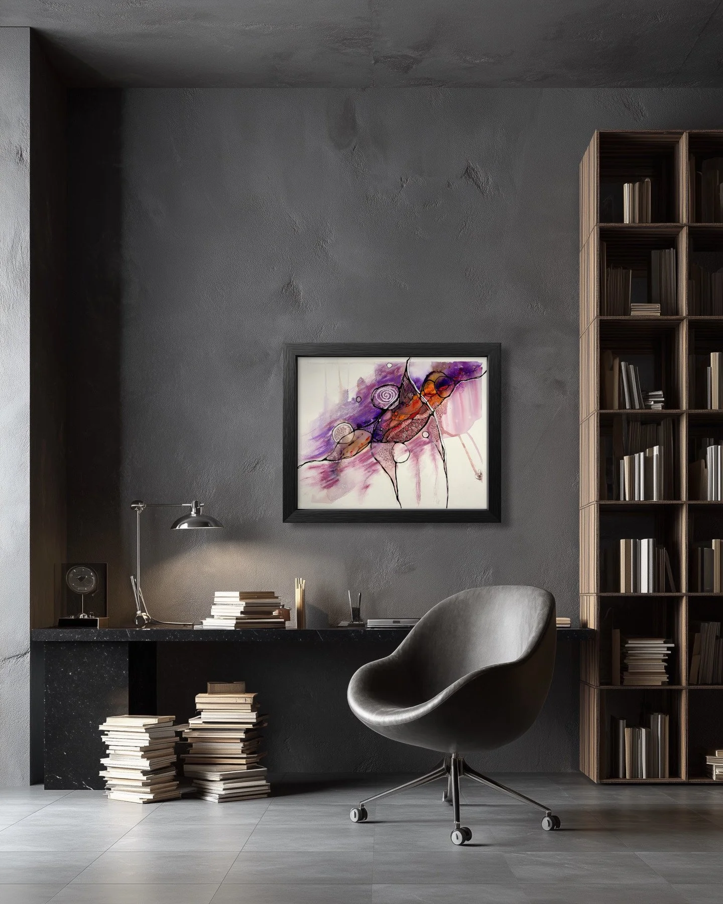 Aquarelle aux couleurs violet et rose créé par Martine Giguère