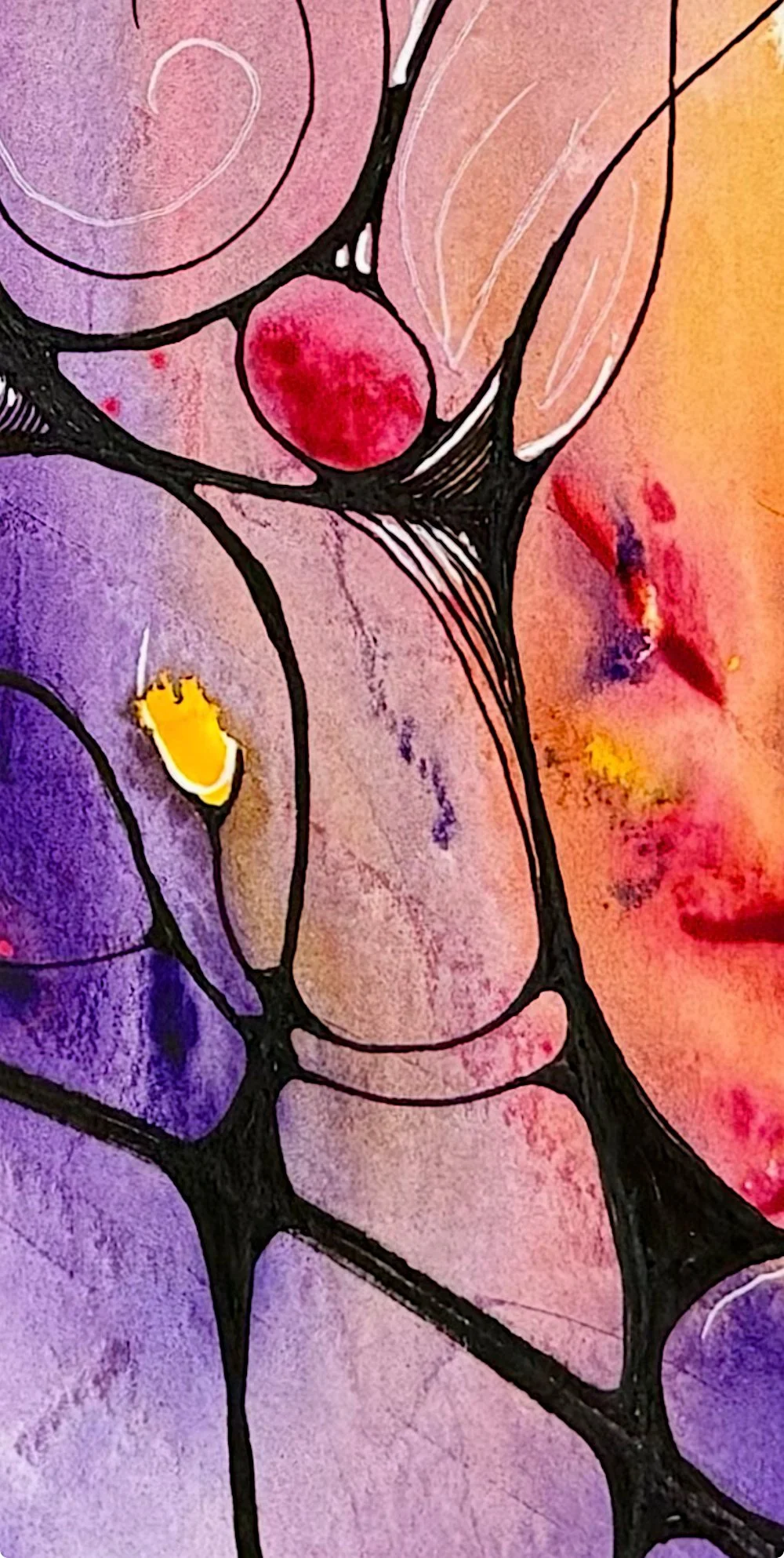 Détail de l'aquarelle violet et rose réalisée par Martine Giguère
