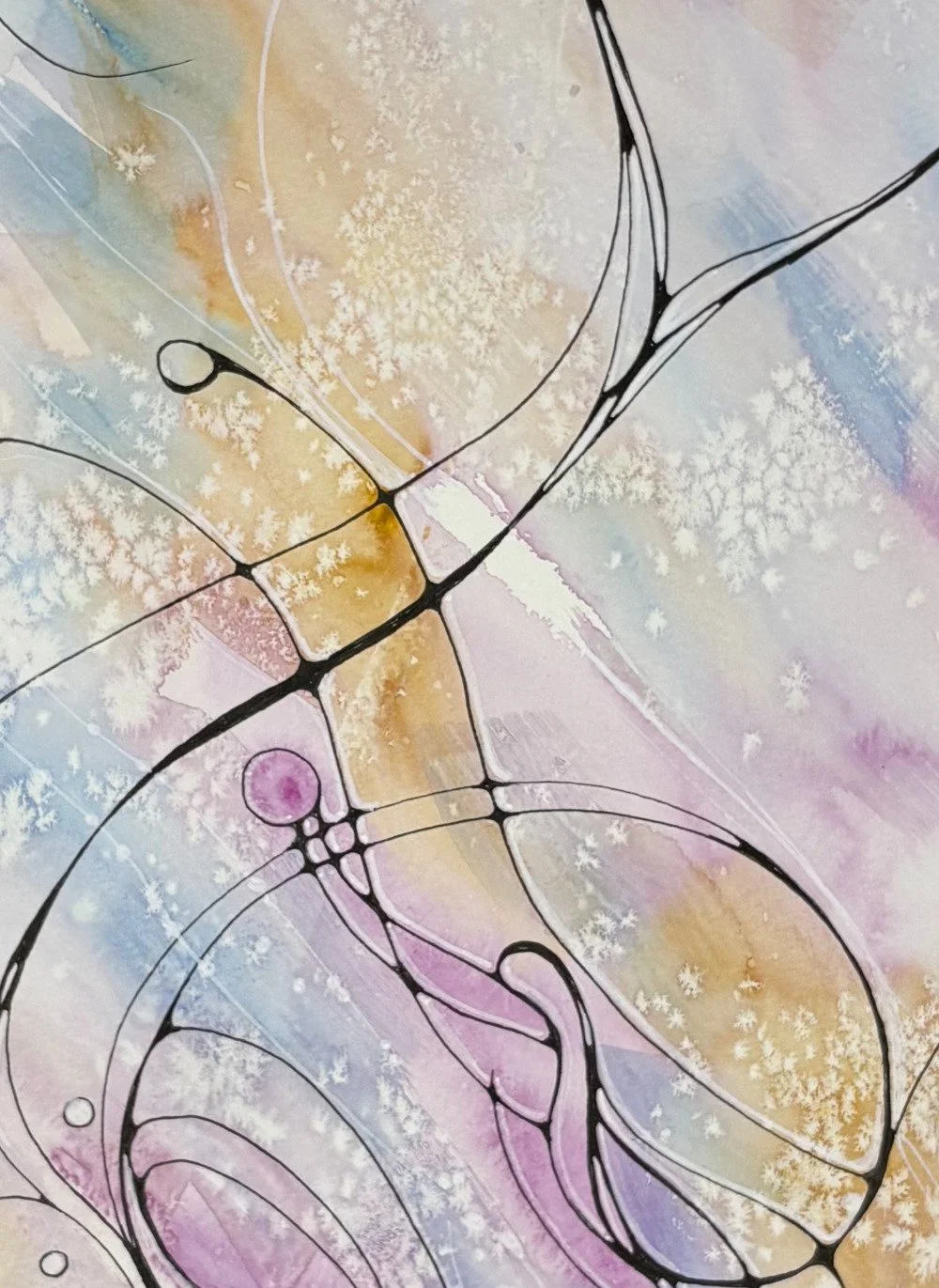 Détail de l'aquarelle de couleurs douces réalisée par Martine Giguère