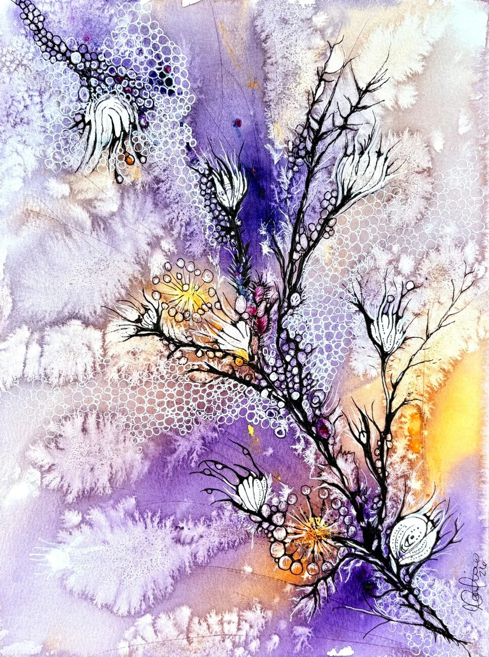 Constellation II - aquarelle et encre, 9x12, 100$