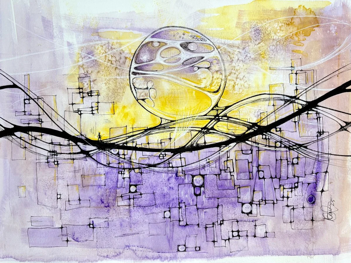 Aquarelle jaune et violet- Martine Giguère artiste-peintre basée à Québec