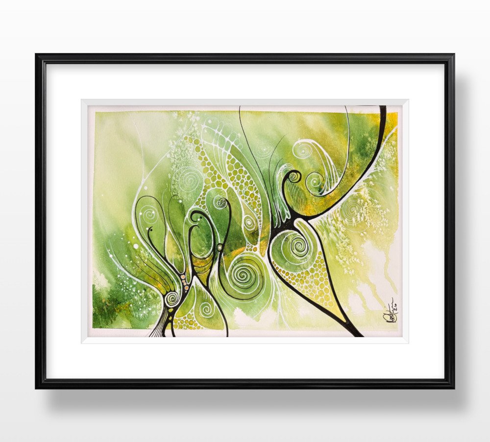 Exemple de cadre de l'aquarelle aux teintes printanières réalisée par Martine Giguère