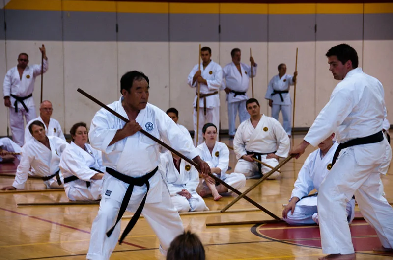  Sensei Gaddis demonstrates Kobudo with Sensei Fumio Demura at the 2010 Zen Bei Butoku Kai International Summer Camp&nbsp; 