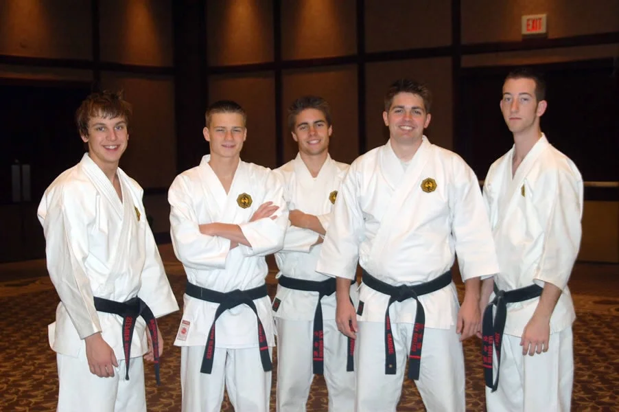  Many years ago! Sensei Gaddis with Mr Gaddis, Sensei Slicker, Sempai Romanelli and Mr Rissman, all of Detroit MI 