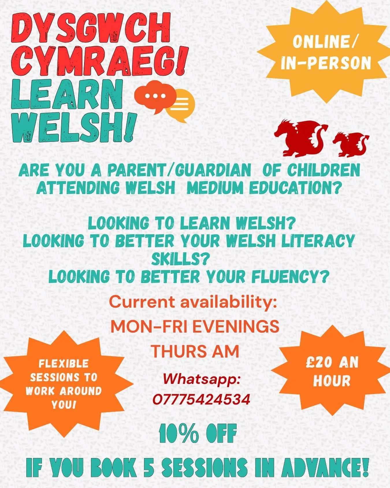 Drop me a message on Whatsapp or give me a call, I&rsquo;d be happy to answer any questions or queries 😊🏴󠁧󠁢󠁷󠁬󠁳󠁿🗣️ #gwersicymraeg #addysgoedolion #welshlessons #adultlearningwales
