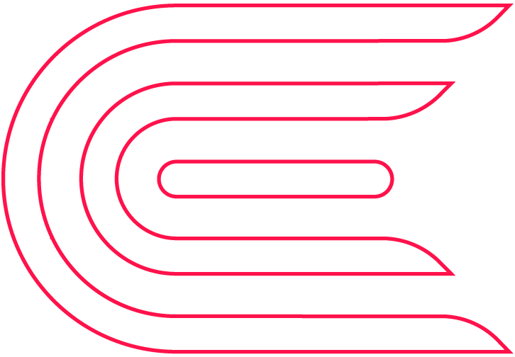 A stylized logo with a design resembling a letter 'C' with a sense of motion or speed.