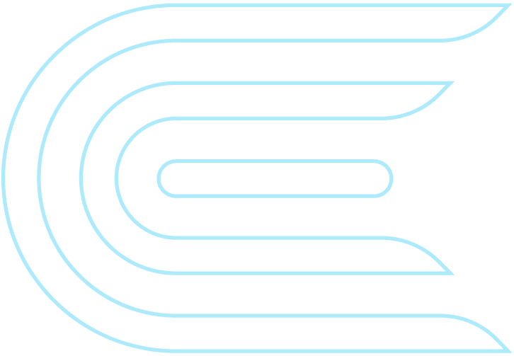 A stylized logo with a design resembling a letter 'C' with a sense of motion or speed.