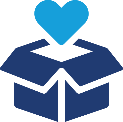 A blue heart emerging from an open box.