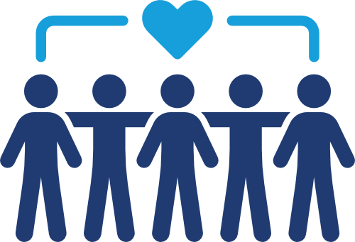Icon of five people holding hands with a heart above them