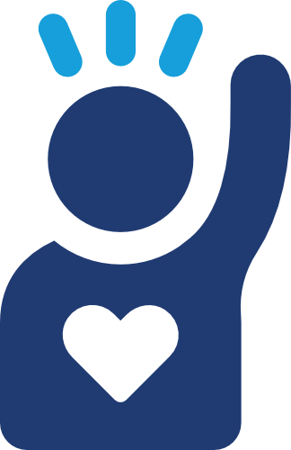 Illustration of a hand with a heart symbol on the palm and raised fingers.