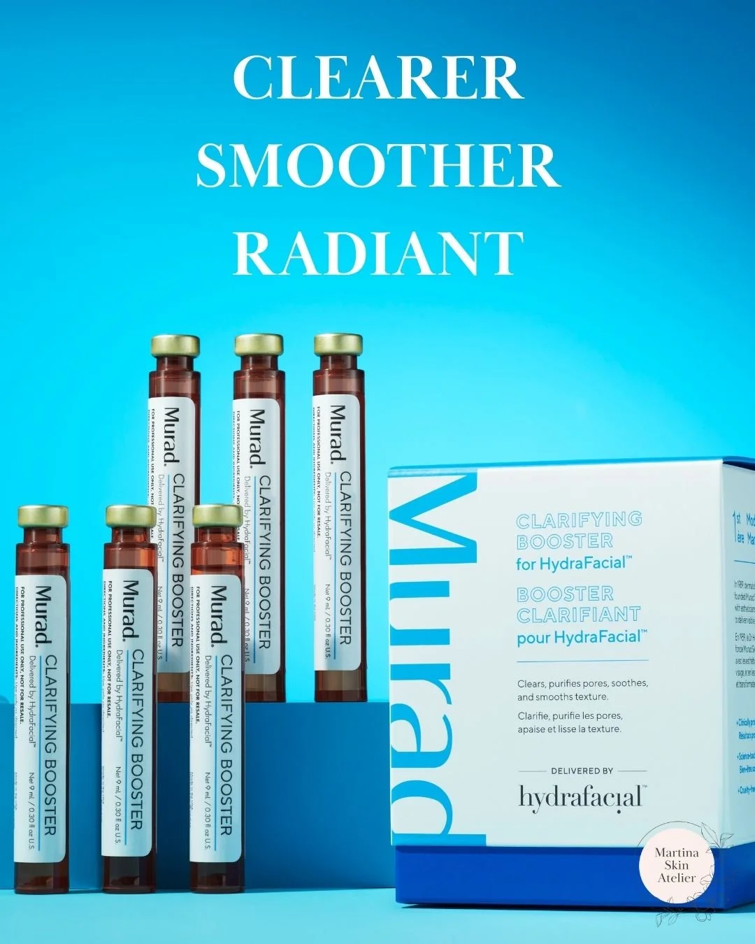 ✨ Clearer. Smoother. Radiant. ✨
Breakouts, congestion, and post-blemish marks? Meet the Murad Clarifying Booster. Available with your Hydrafacial at Martina Skin Atelier 💆&zwj;♀️

Why clients love it:
✔ Exfoliates + decongests pores
✔ Reduces blemis