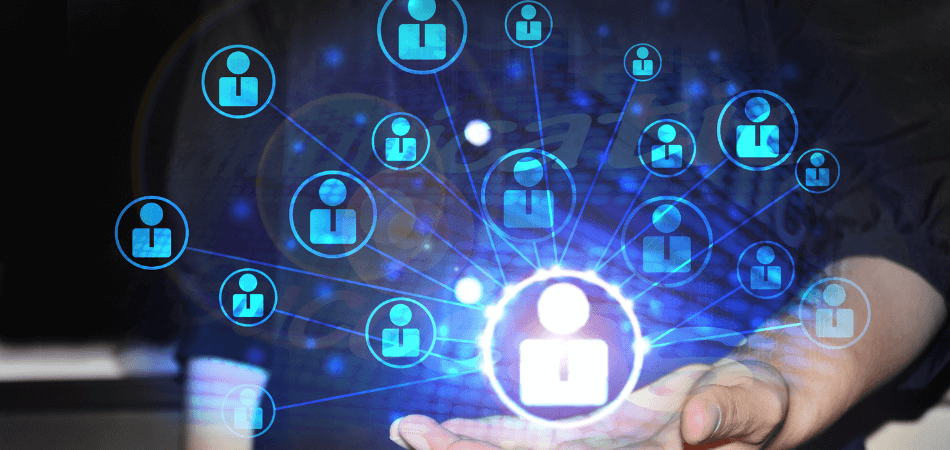Hands holding a glowing network of user icons, symbolising social media community management, audience growth and online engagement services in Cork