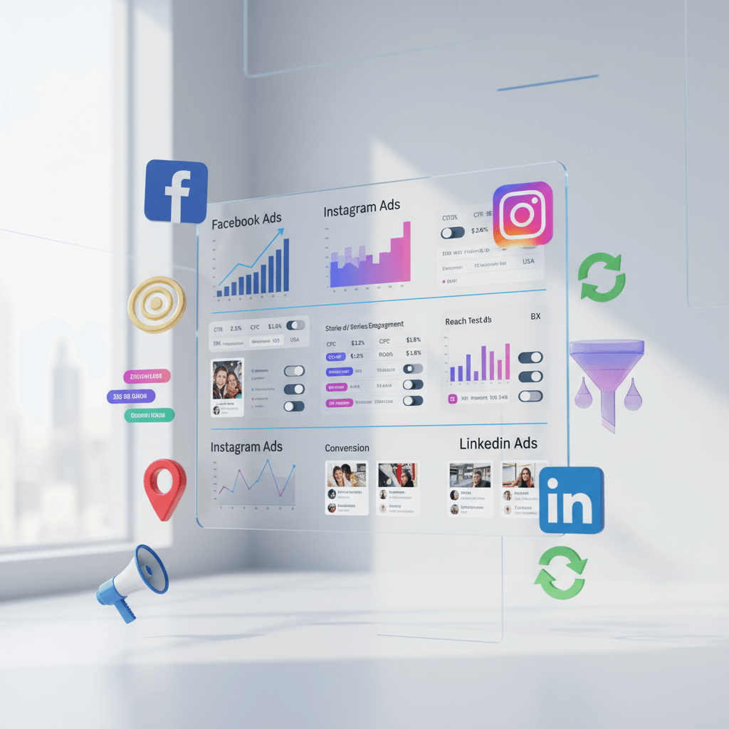 Paid social ads dashboard for Facebook, Instagram and LinkedIn - campaign management in Cork Ireland by Claddagh Digital