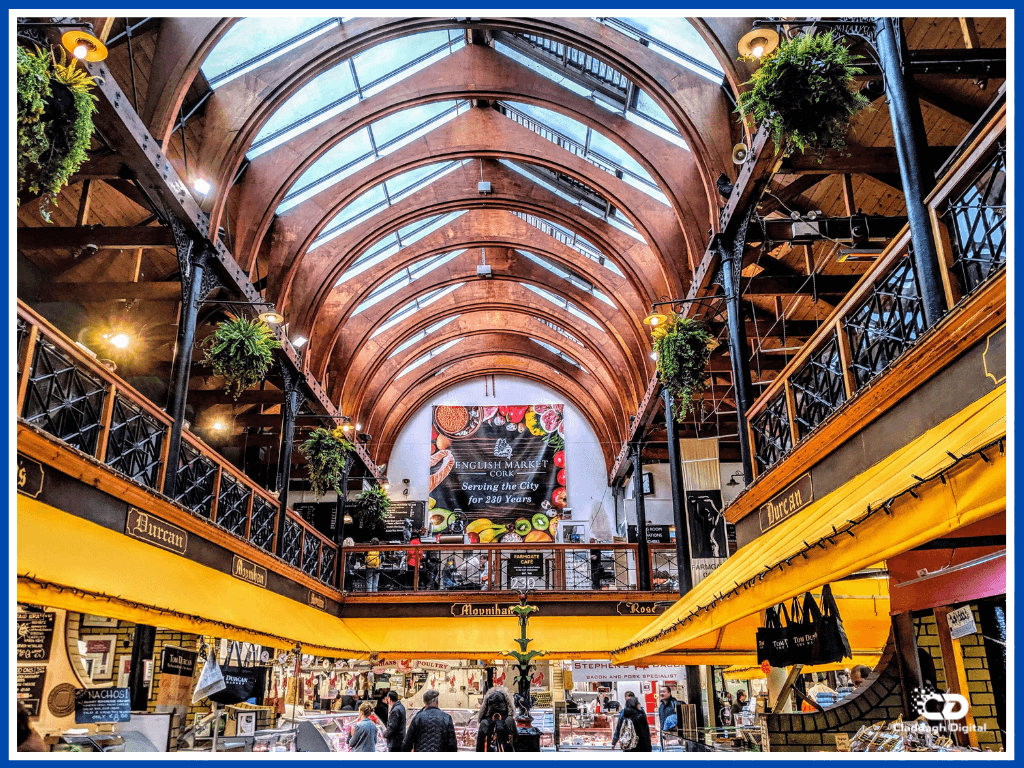 The interior of the bustling English Market in Cork. This image represents authenticity and relationship building, which are key elements of Claddagh Digital's organic social media strategy.