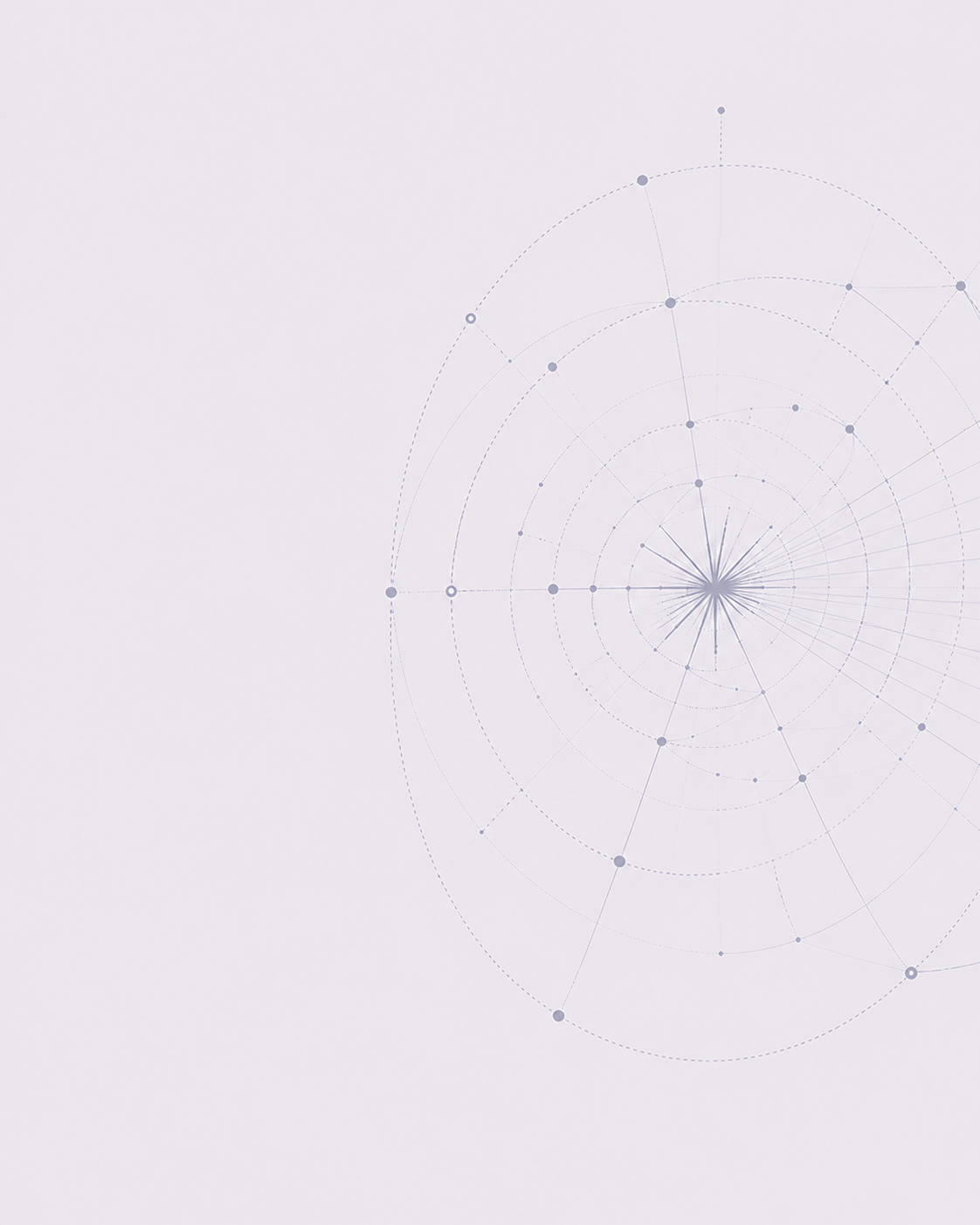 A digital abstract background with radial lines and dots in light purple on a gradient background