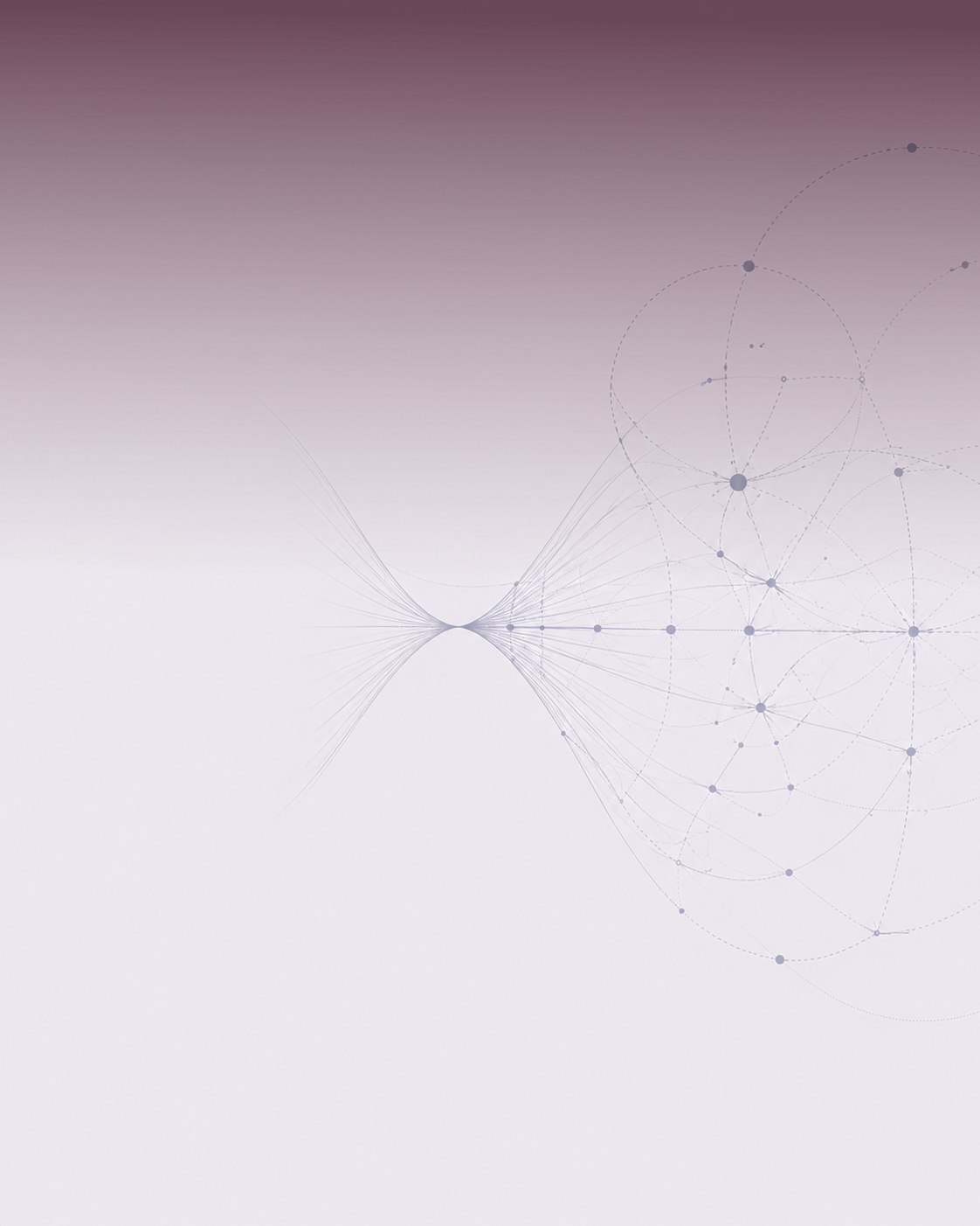 Abstract digital network with interconnected dots and lines on a gradient mauve and white background.