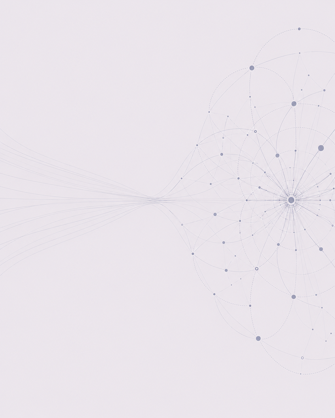Light gray abstract background with interconnected circles and lines forming a network pattern on the right side.