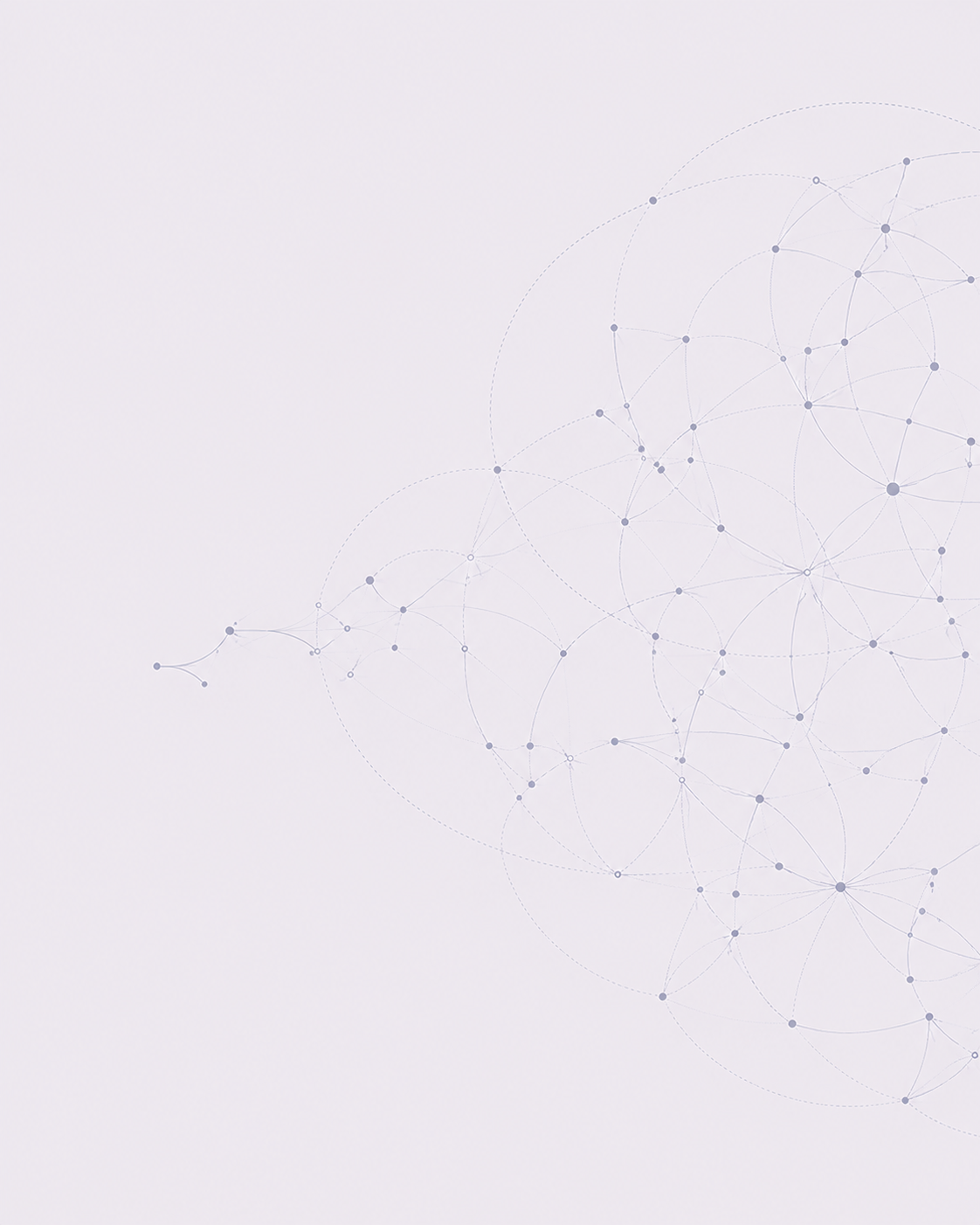 Light purple background with a network of interconnected dots and lines forming a geometric pattern.