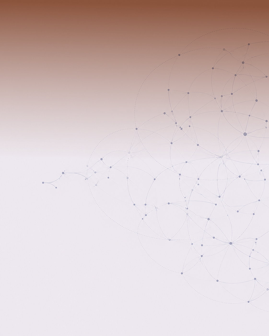 Abstract digital network with interconnected nodes and circles on a gradient background.
