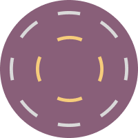 Abstract circular pattern with purple, yellow, and white dashed lines.
