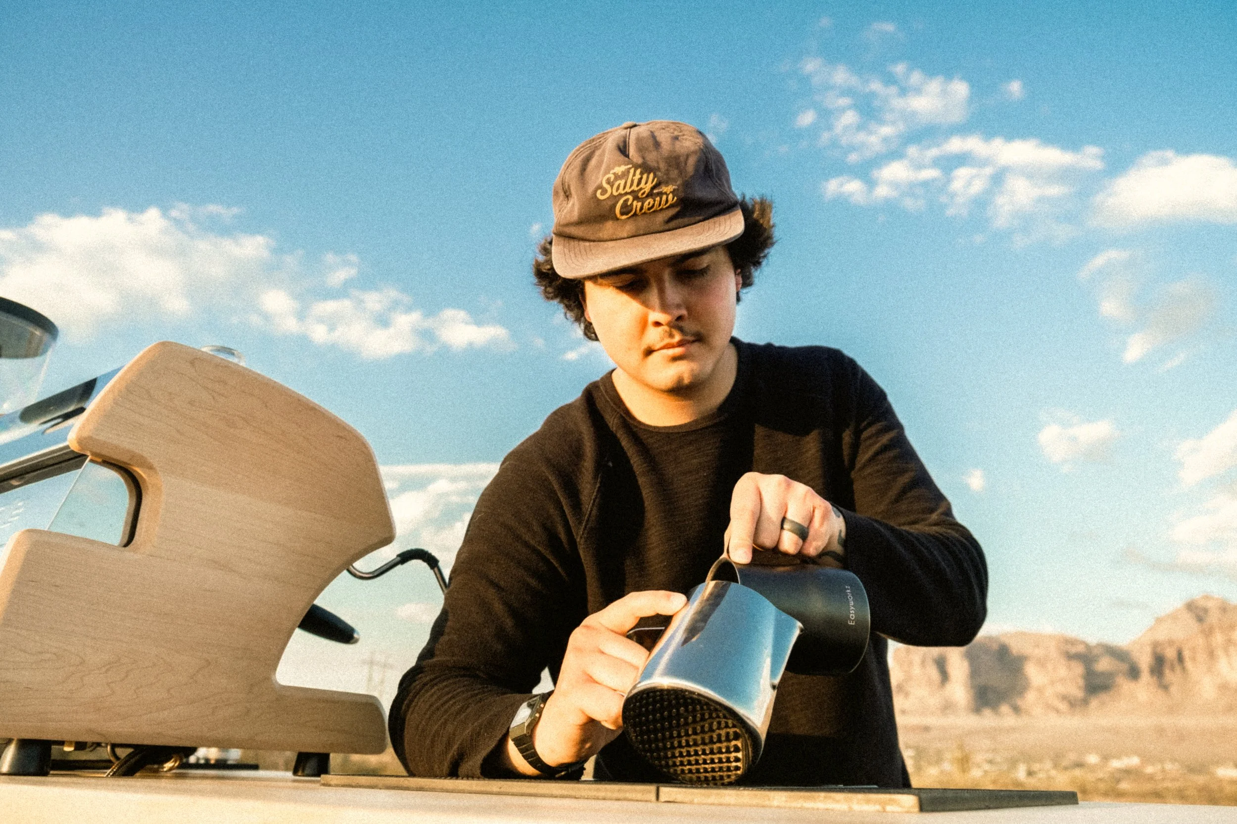 Best Buds Coffee cart barista serving coffee at a private event in phoenix, AZ.