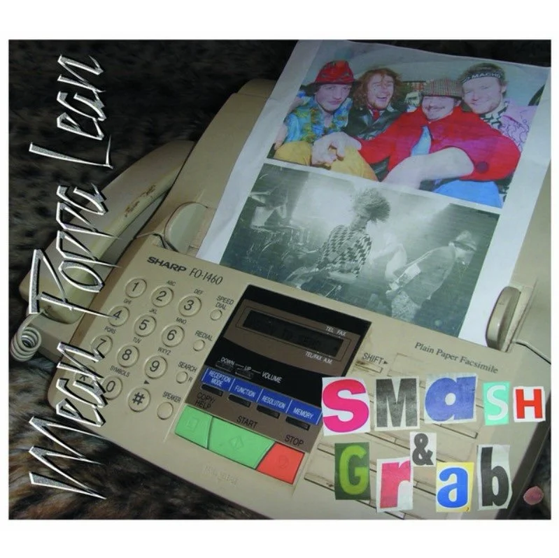 A beige landline telephone with two photographs and colorful letters attached. One photo shows three elderly women smiling, dressed in colorful clothing, and the other photo depicts two women standing outdoors. The text on the image reads "We forgot 