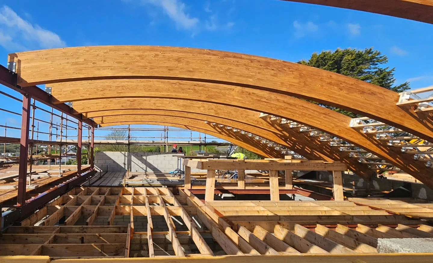 Site visit at one of our coastal residential projects. Curved Glu-lam beams installed. #residentialarchitecture #architecture ##archilovers #instaarchitecture #glulambeams