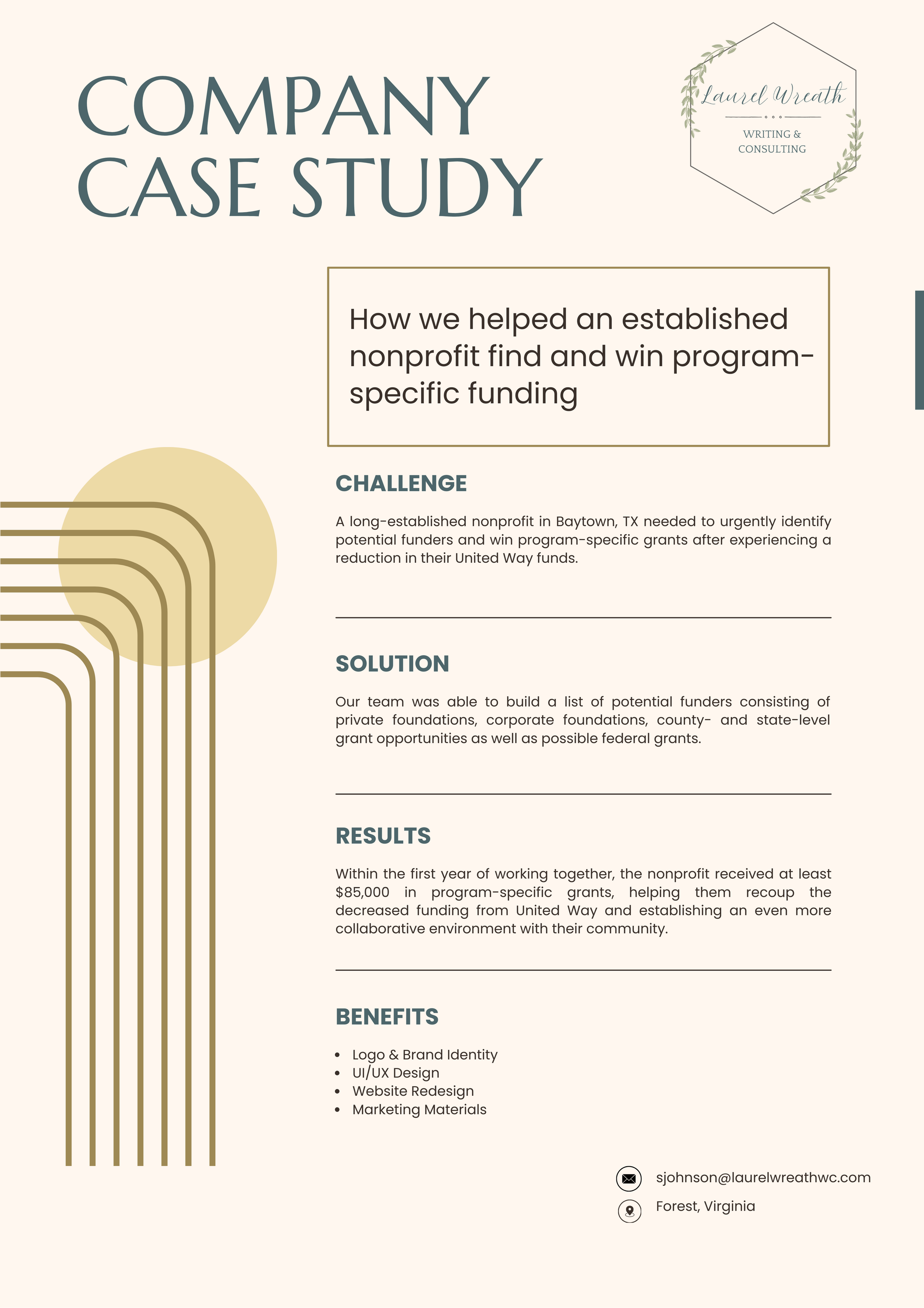 laurel, wreath, writing, consulting, company, case, study