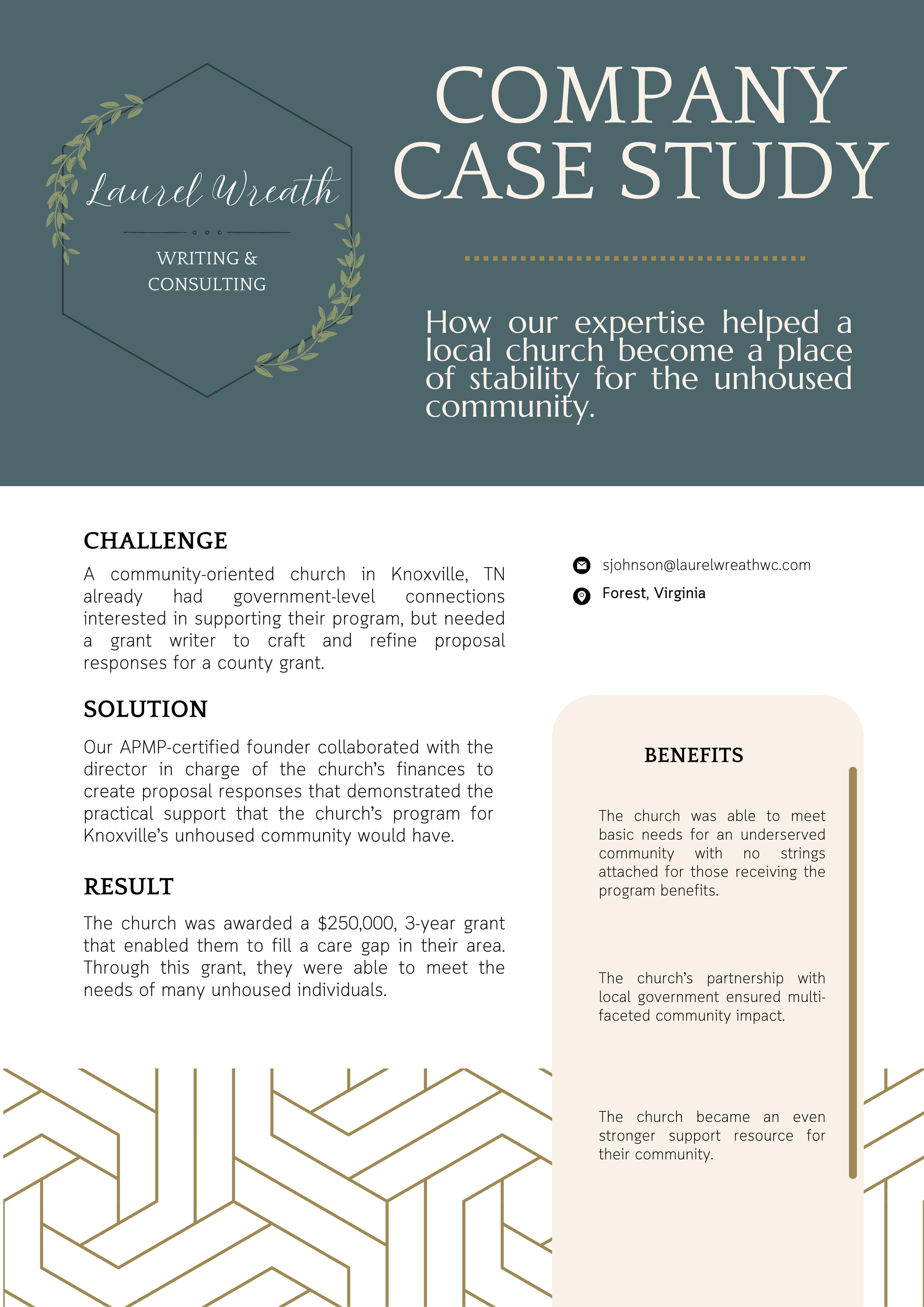 laurel, wreath, writing, consulting, company, case, study