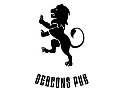 A black lion standing on its hind legs with the text 'Deacons Pub' below it.