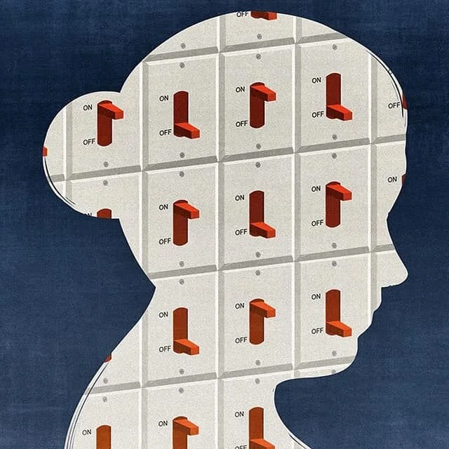Abstract brain image representing overthinking and mental loops associated with OCD.