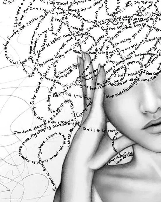 Visual representation of OCD overthinking and repetitive mental patterns that cause distress and anxiety